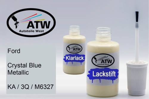 Ford, Crystal Blue Metallic, KA / 3Q / M6327: 20ml Lackstift + 20ml Klarlack - Set, von ATW Autoteile West.